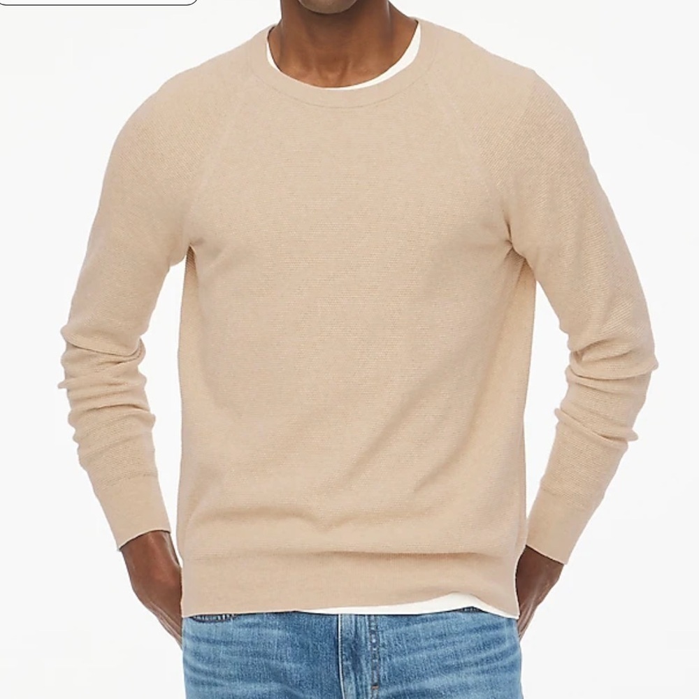 J crew heather light khaki Cotton seed-stitch crewneck sweater